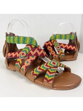 LAIDBACK LONDON Women Size 36 / US 5 Brown Leather Beaded Lauri Gladiator Sandal